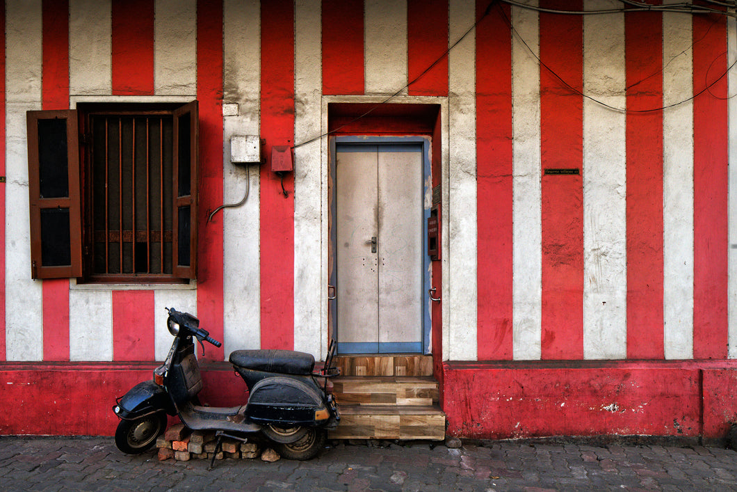 Red Stripes and Scooter, Kolkata 2023