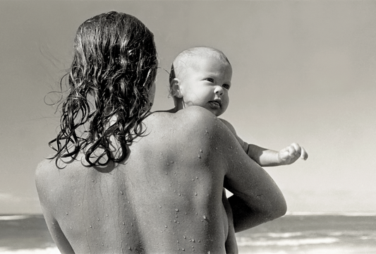 Teri and Emma at the beach, 1977