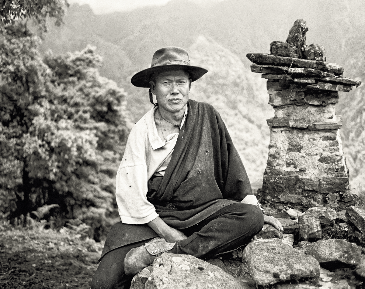 Dorji and the lha-chim (spirit house), Gasa, 2005